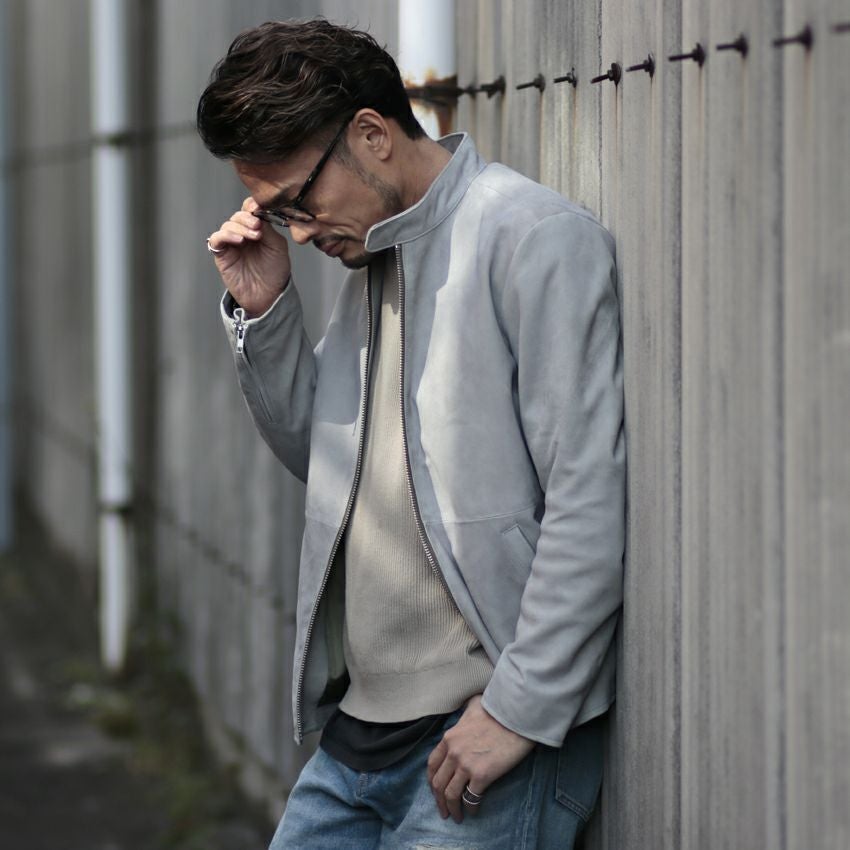 Shunal スウェードシングルライダース GOAT SUEDE BSN アイスグレー
