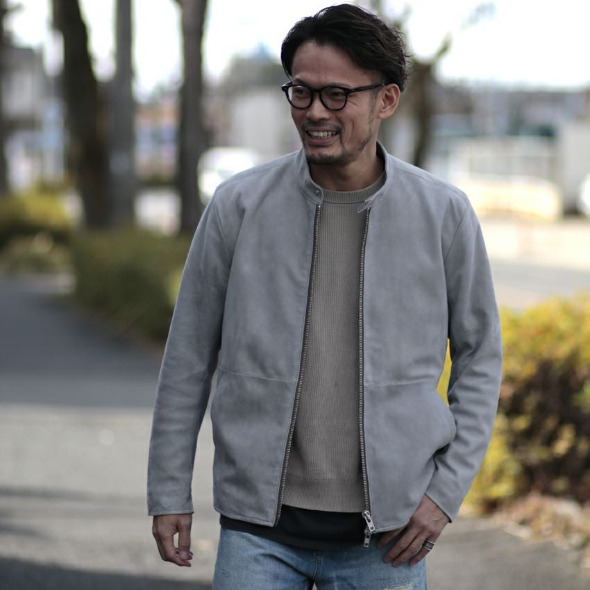 Shunal スウェードシングルライダース GOAT SUEDE BSN アイスグレー