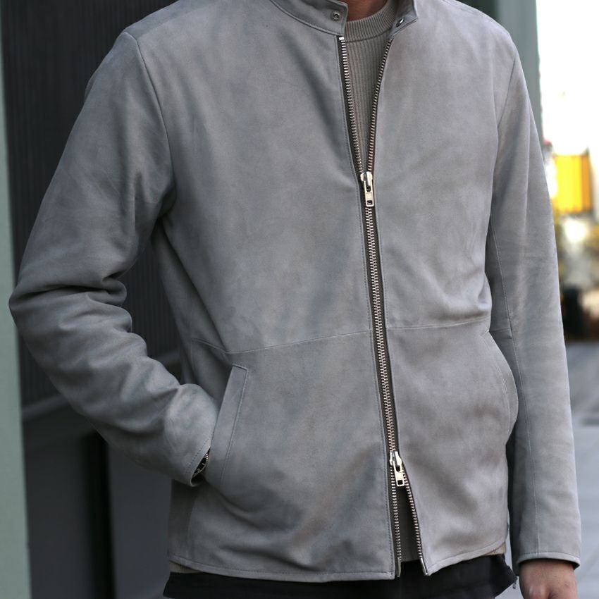Shunal スウェードシングルライダース GOAT SUEDE BSN アイスグレー