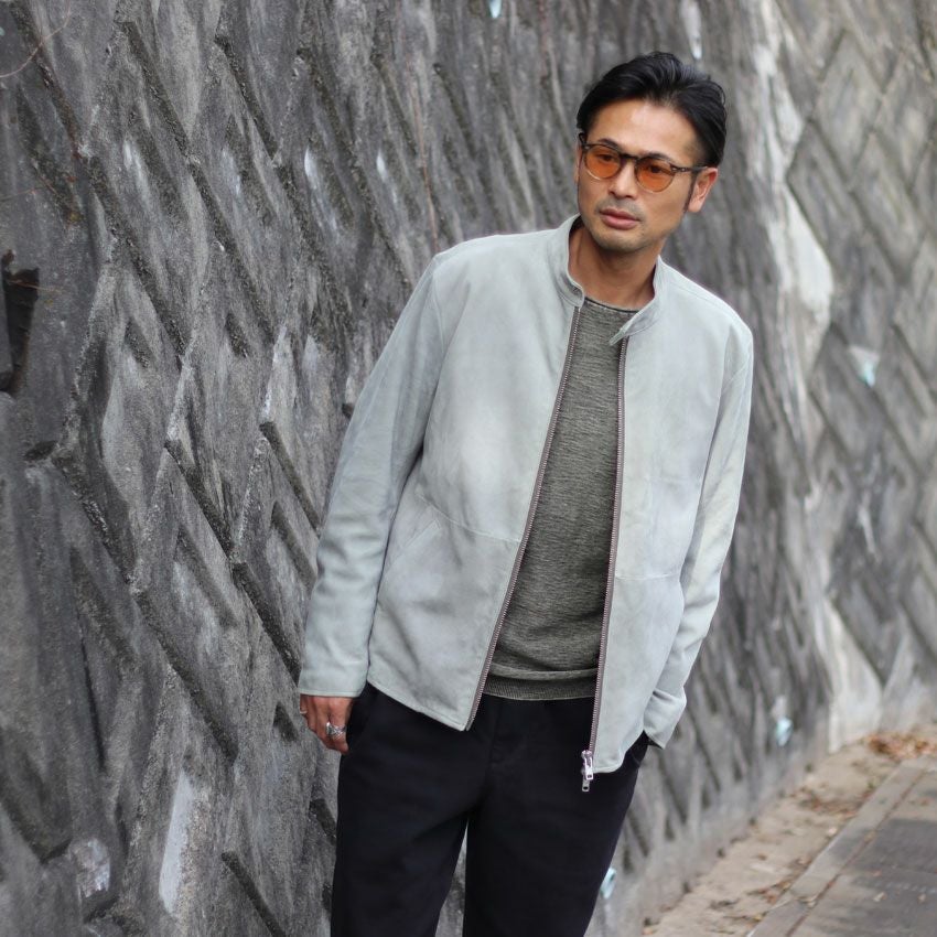 Shunal スウェードシングルライダース GOAT SUEDE BSN アイスグレー
