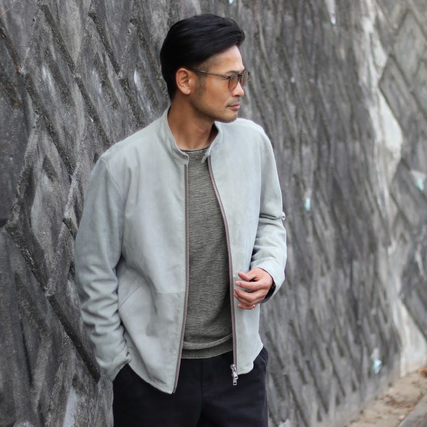 Shunal スウェードシングルライダース GOAT SUEDE BSN アイスグレー