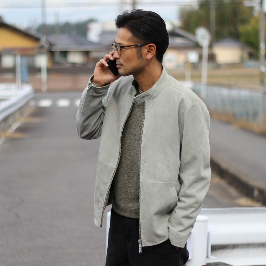 Shunal スウェードシングルライダース GOAT SUEDE BSN アイスグレー