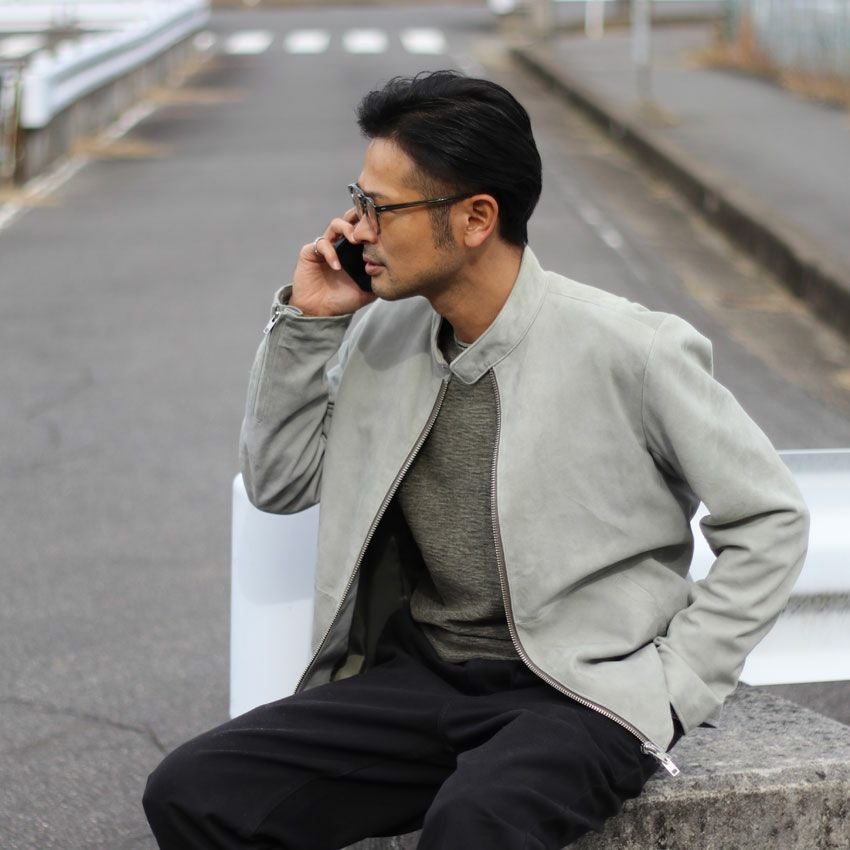 Shunal スウェードシングルライダース GOAT SUEDE BSN アイスグレー 