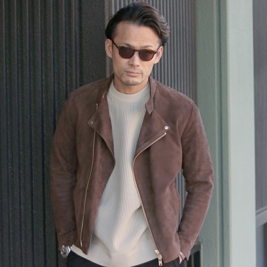 Shunal スウェードセミダブルライダース GOAT SUEDE ブラウン レザー