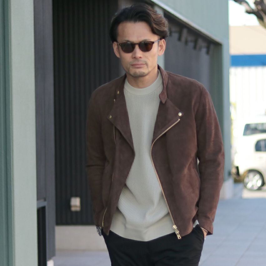 Shunal スウェードセミダブルライダース GOAT SUEDE ブラウン レザー