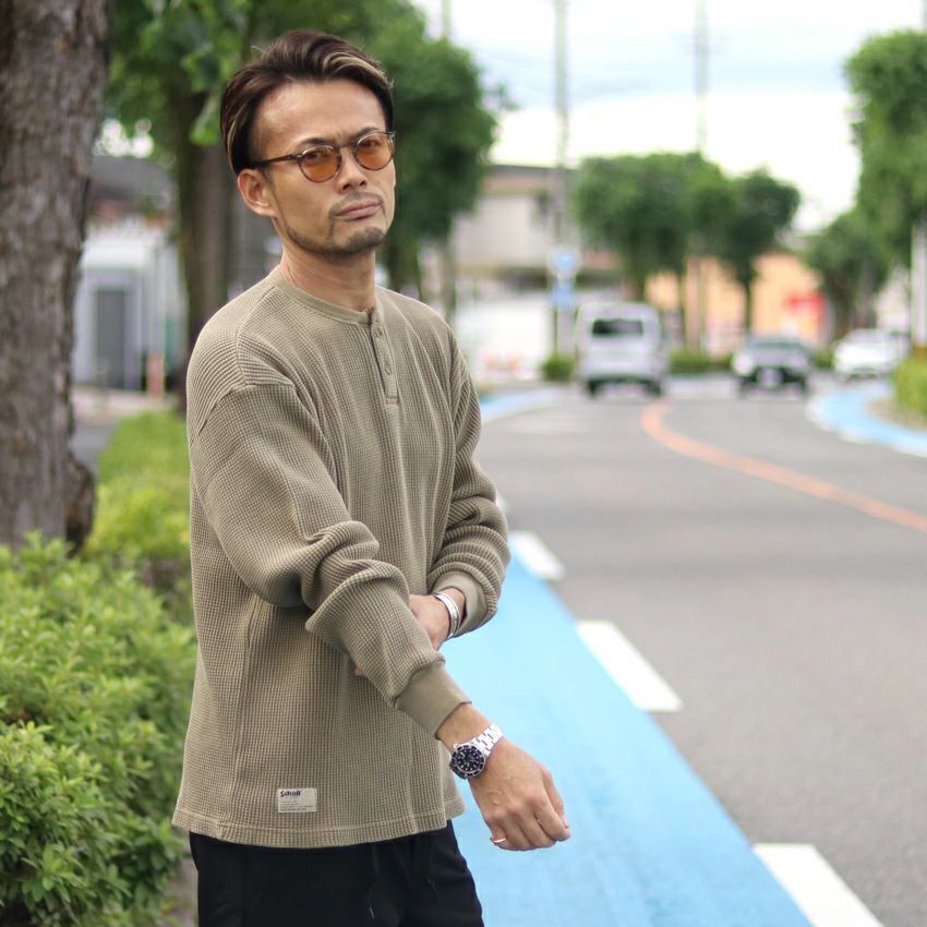 Schott ショット オーバーダイ サーマル ヘンリーネックTシャツ 782 