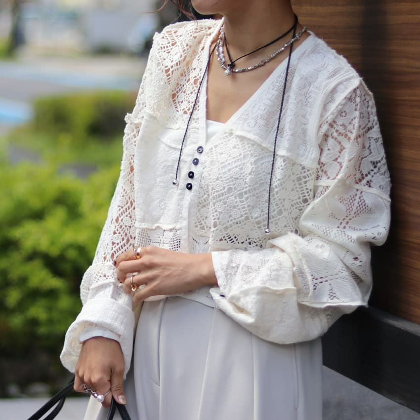 anuke/アンヌーク Patchwork Lace Cardigan 62510403 カーディガン