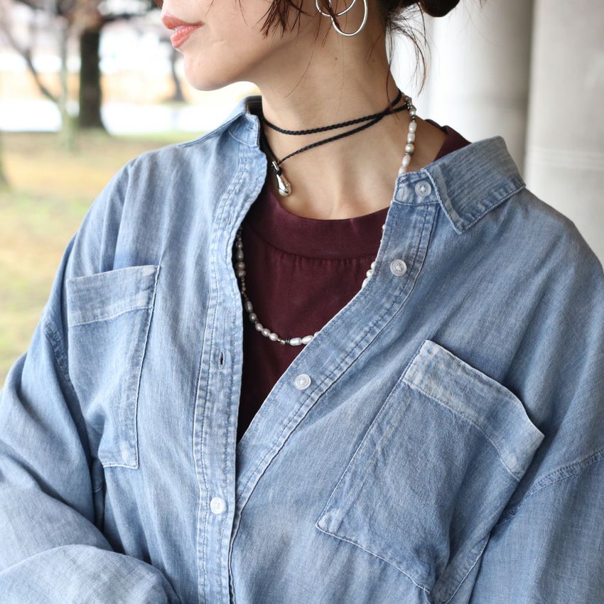 Dignite Collier/ディニテコリエ シアーデニムシャツ TEM-80254207