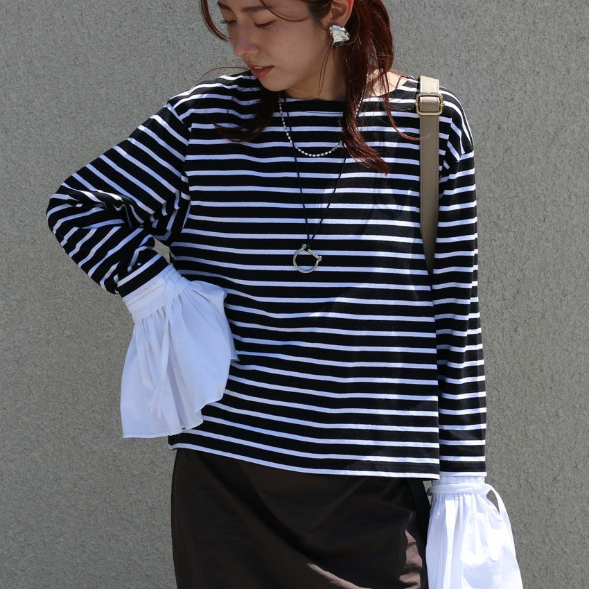 Mewl/ミュール シャツスリーブボーダーTOPS M251-85103-3 | Shunal