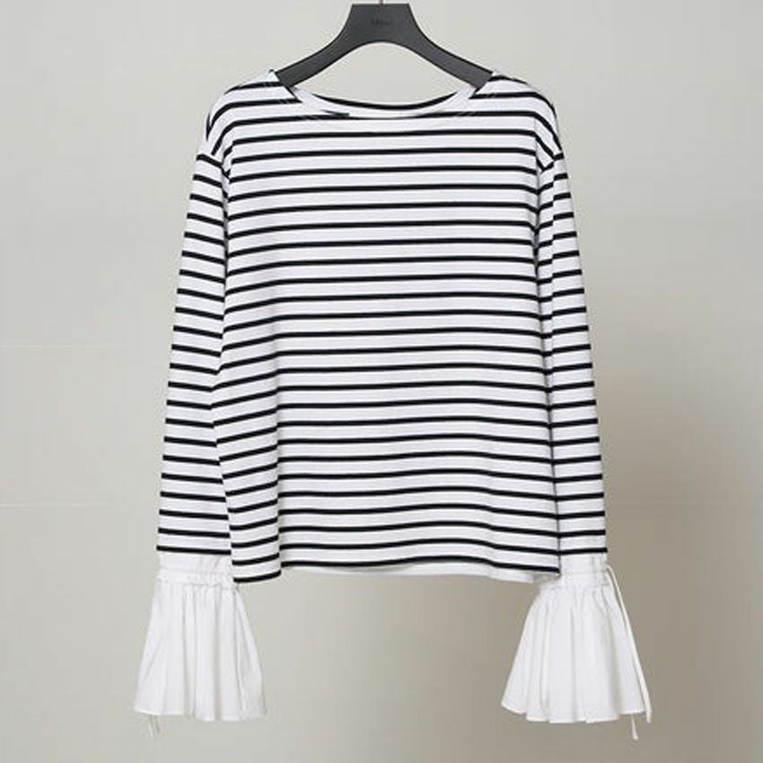 Mewl/ミュール シャツスリーブボーダーTOPS M251-85103-3 | Shunal