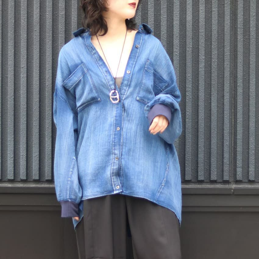 Dignite Collier/ディニテコリエ シアーデニムシャツ MS-80256017 長袖