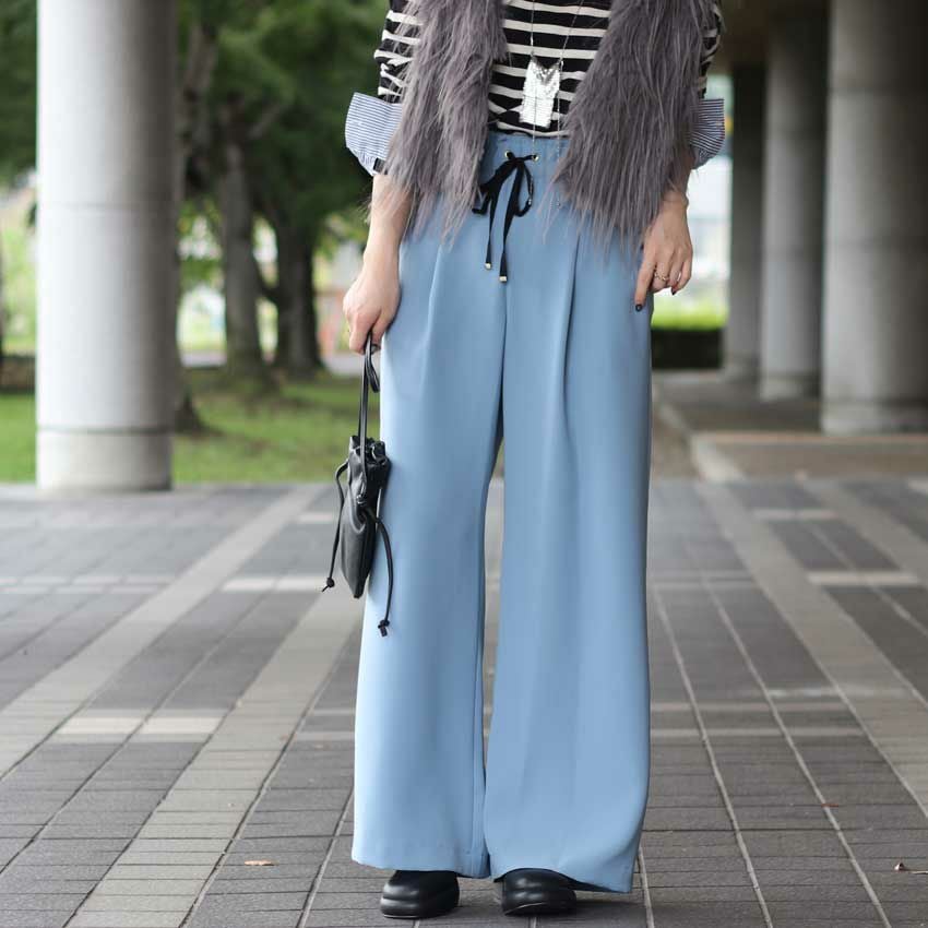 trois/トロワ ダブルクロスセミワイドパンツ T256-87052 ワイドパンツ