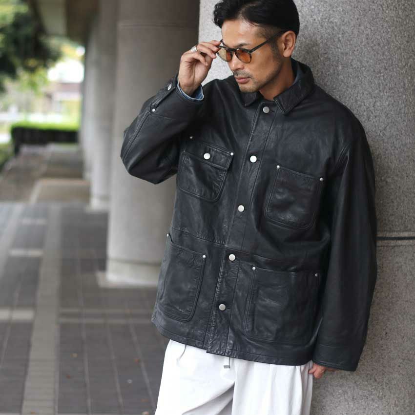 JAGROSE/ジャグロース ウォッシュレザーカバーオール ラム 羊革 革
