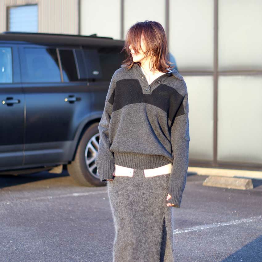 anuke/アンヌーク Wool Polo Knit 62520504 ウールニット ポロ ハーフ