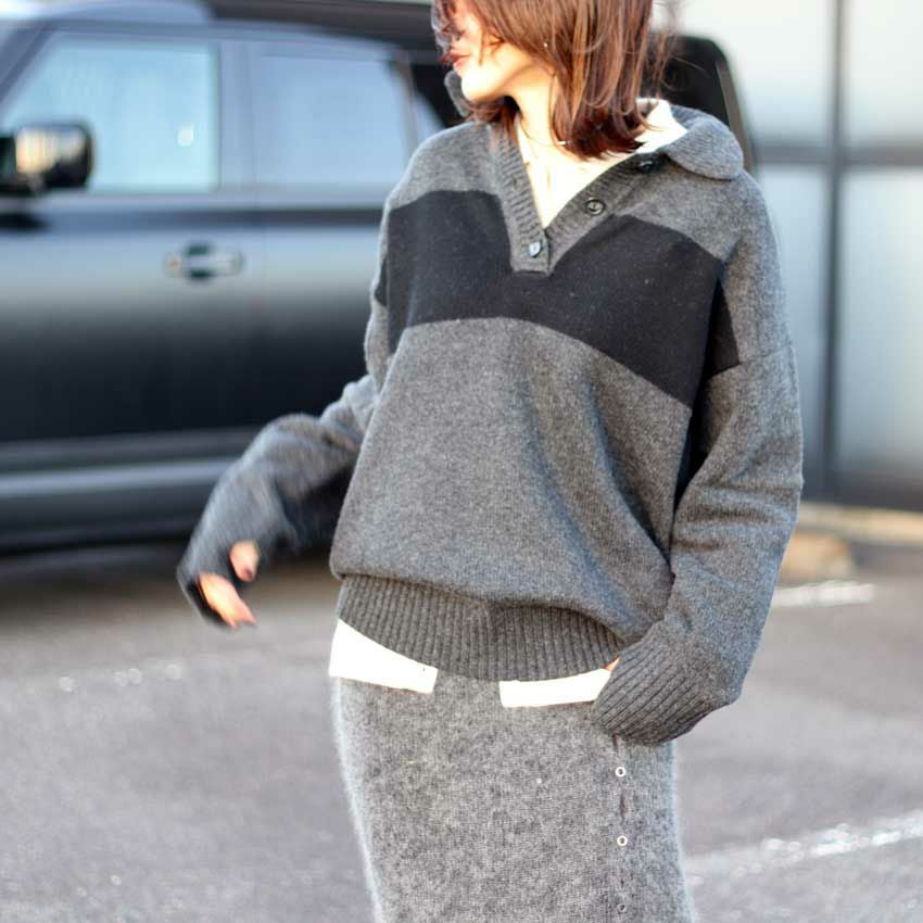 anuke/アンヌーク Wool Polo Knit 62520504 ウールニット ポロ ハーフ