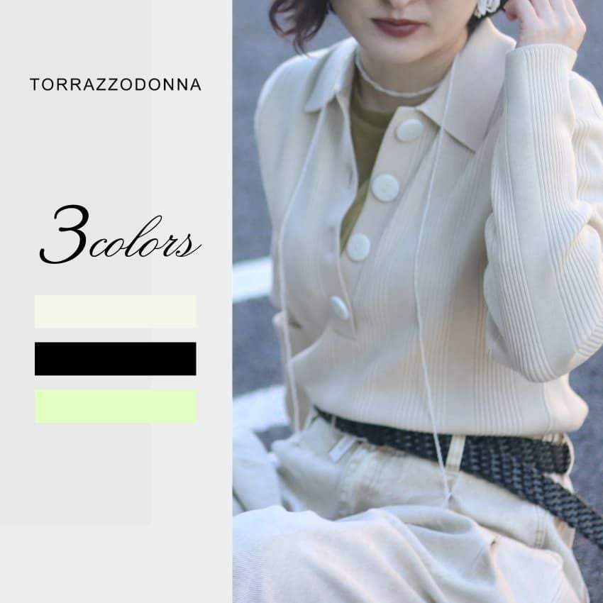 TORRAZZO DONNA/トラッゾドンナ リブ編みポロニットトップス 6262-462 TORRAZZO DONNA/トラッゾドンナ リブ編みポロニットトップス 6262-462