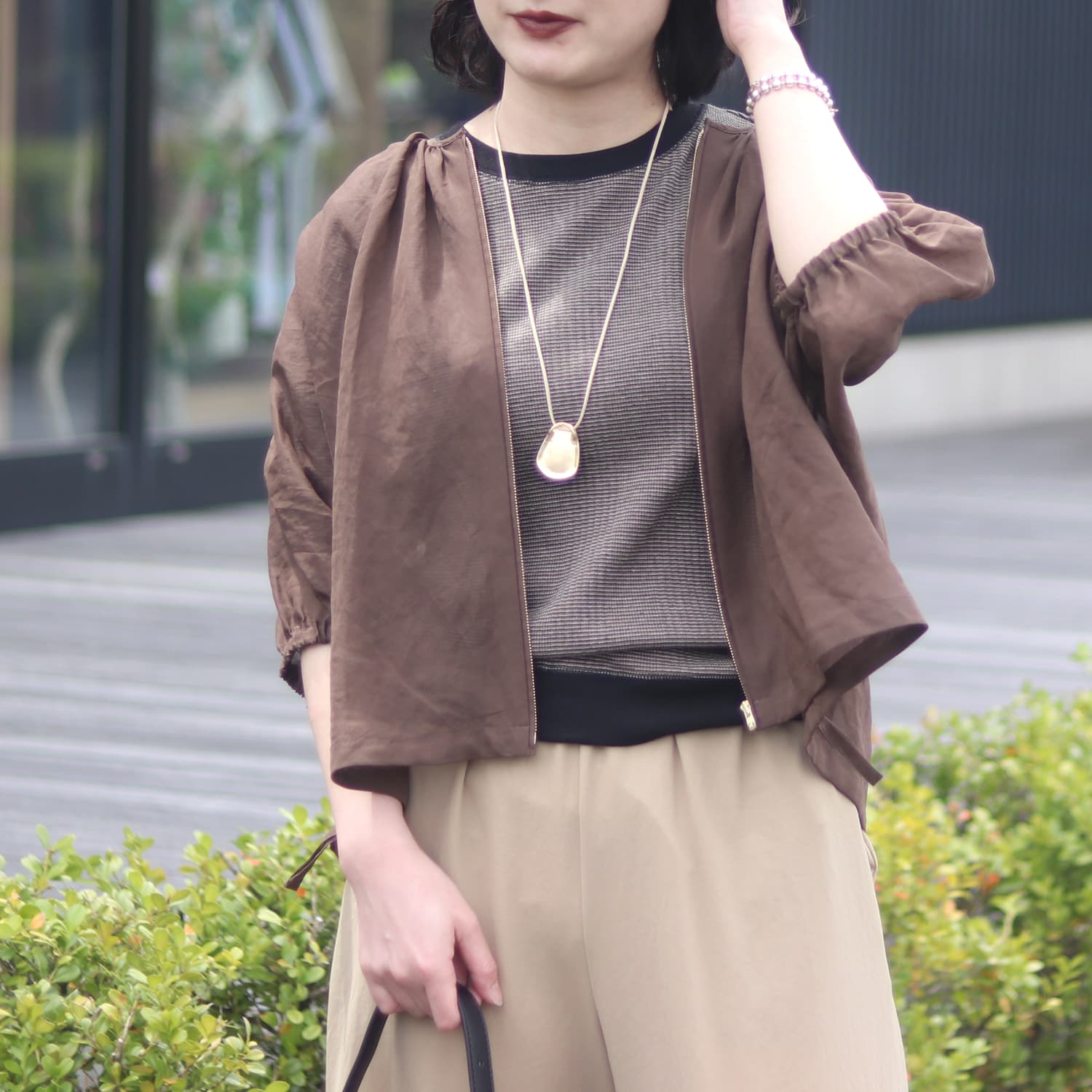 美品 TOMORROWLAND collection トゥモローランドコレクション ルコットンオーガンジー ネックリボンブラウス サイズ36 ブラウン レディース 古着 中古 USED TOMORROWLAND collection/トゥモローランドコレクション ルコットン
