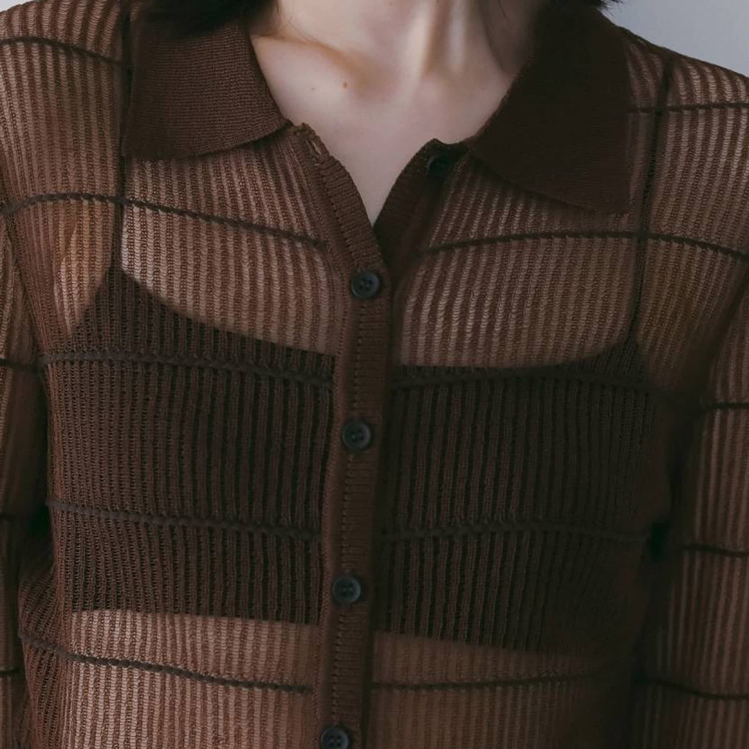 anuke/アンヌーク シアーボーダーニットシャツ Sheerborder Knit