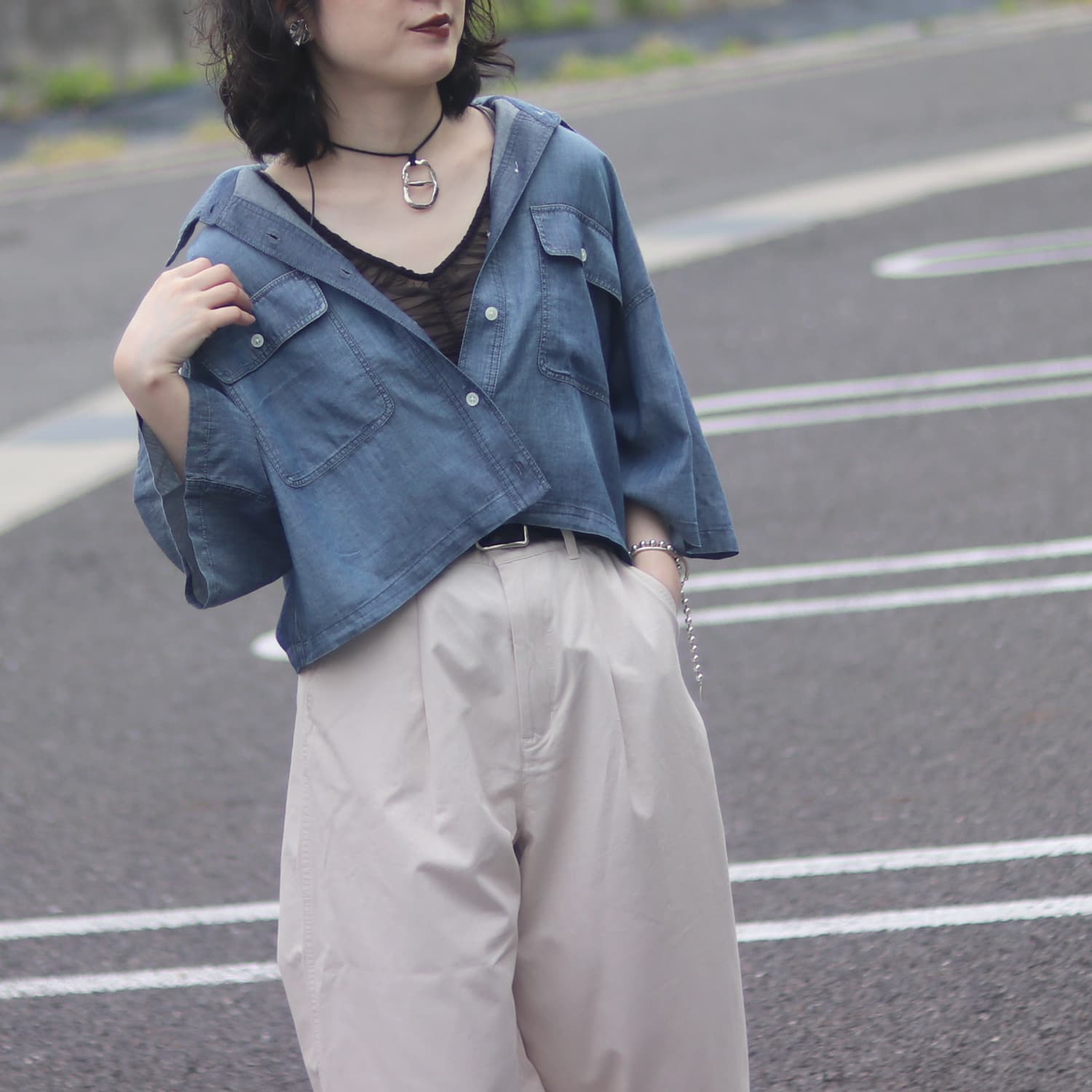 Dignite Collier/ディニテコリエ シアーデニム半袖シャツ TK-8026216