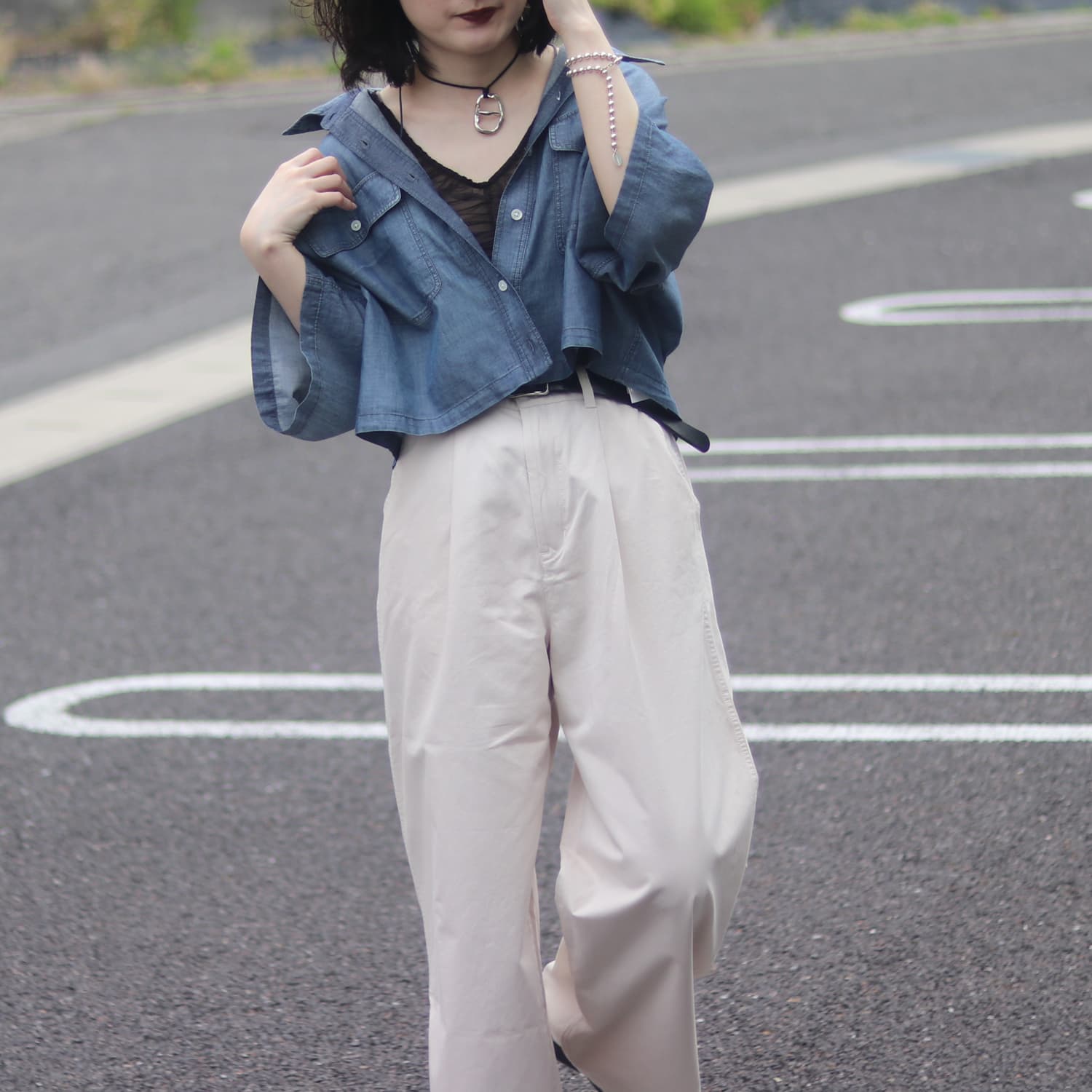 Dignite Collier/ディニテコリエ シアーデニム半袖シャツ TK-8026216