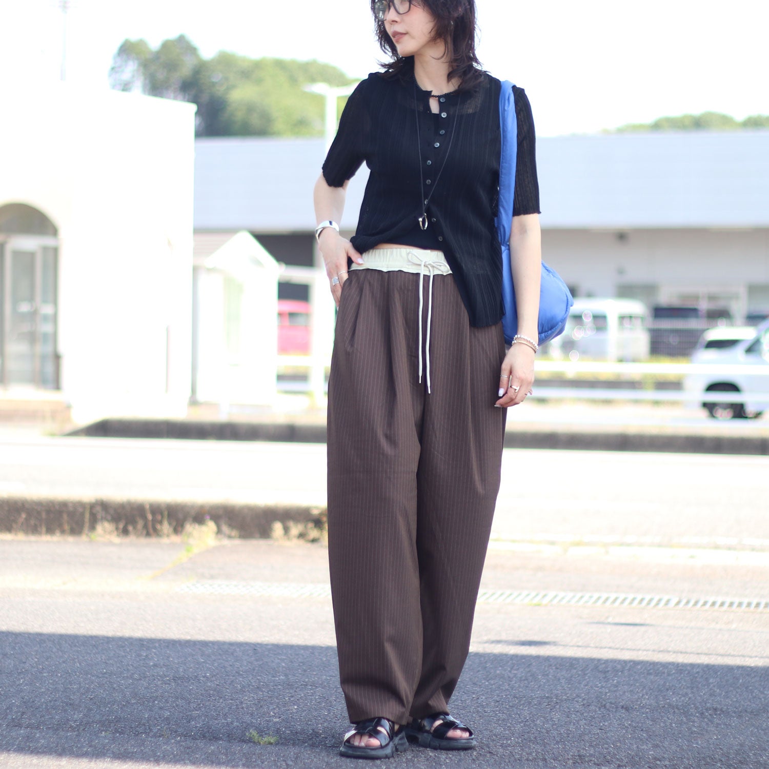 anuke/アンヌーク Bicolor Stripe Pants 62610713 カーブパンツ バレル