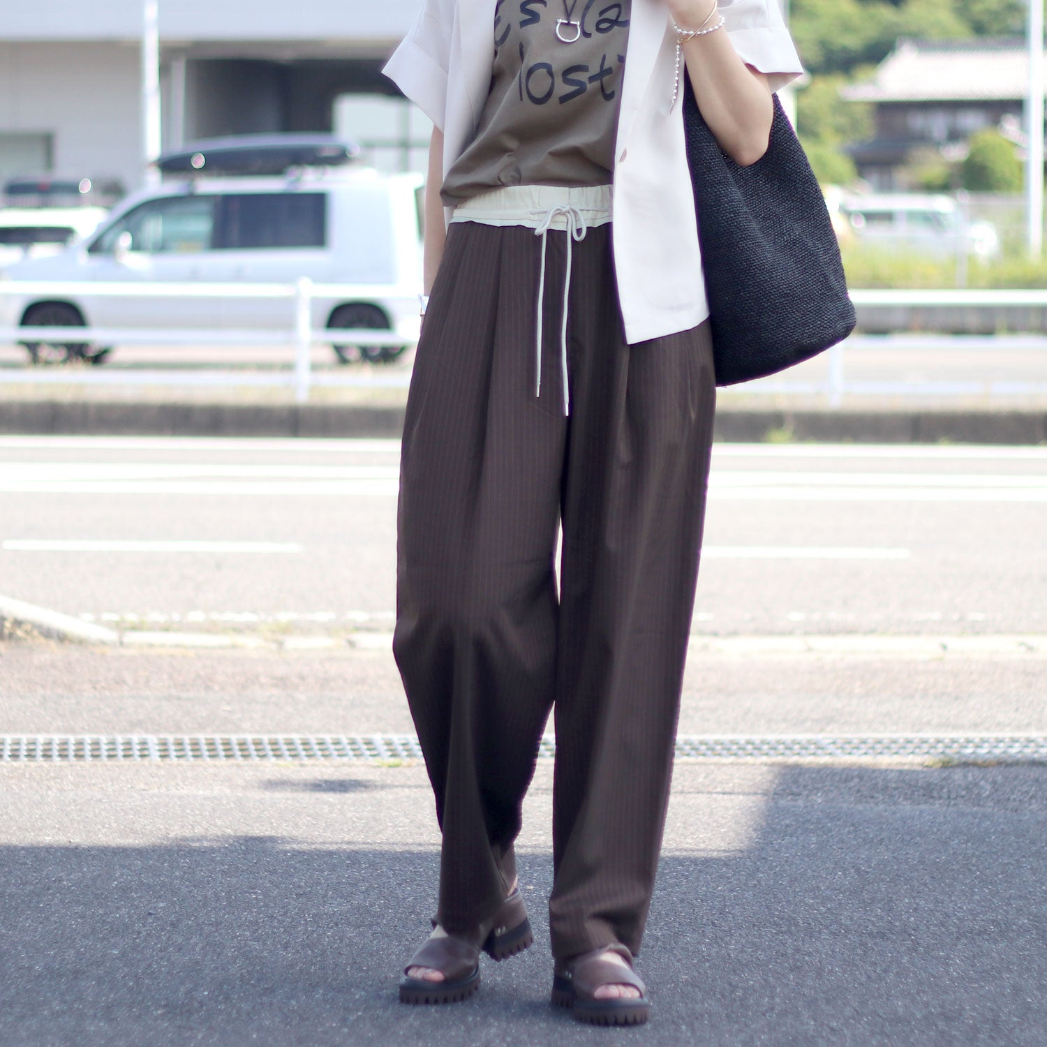 anuke/アンヌーク Bicolor Stripe Pants 62610713 カーブパンツ バレル