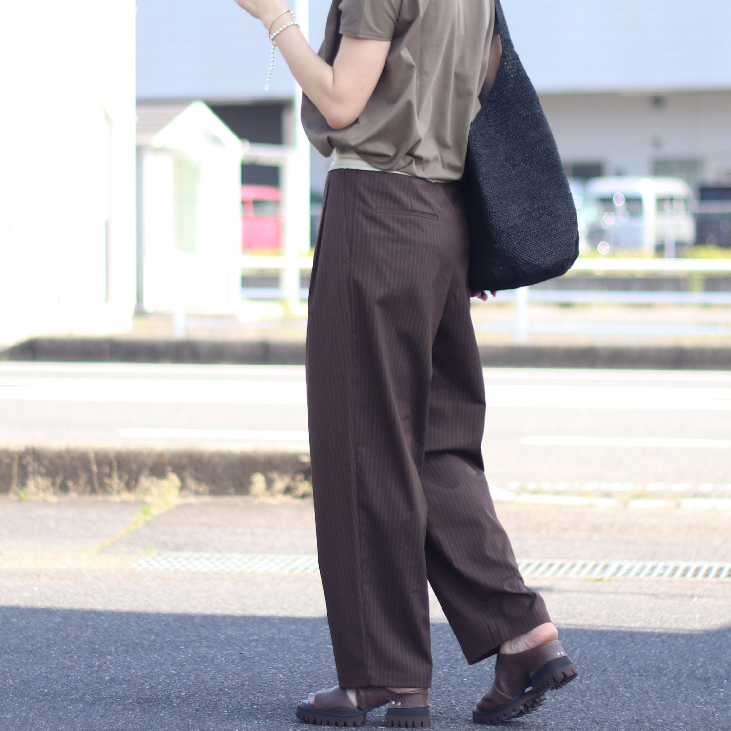 【anuke】Bicolor Stripe Pants 36インチ anuke/アンヌーク Bicolor Stripe Pants 62610713 カーブパンツ バレル