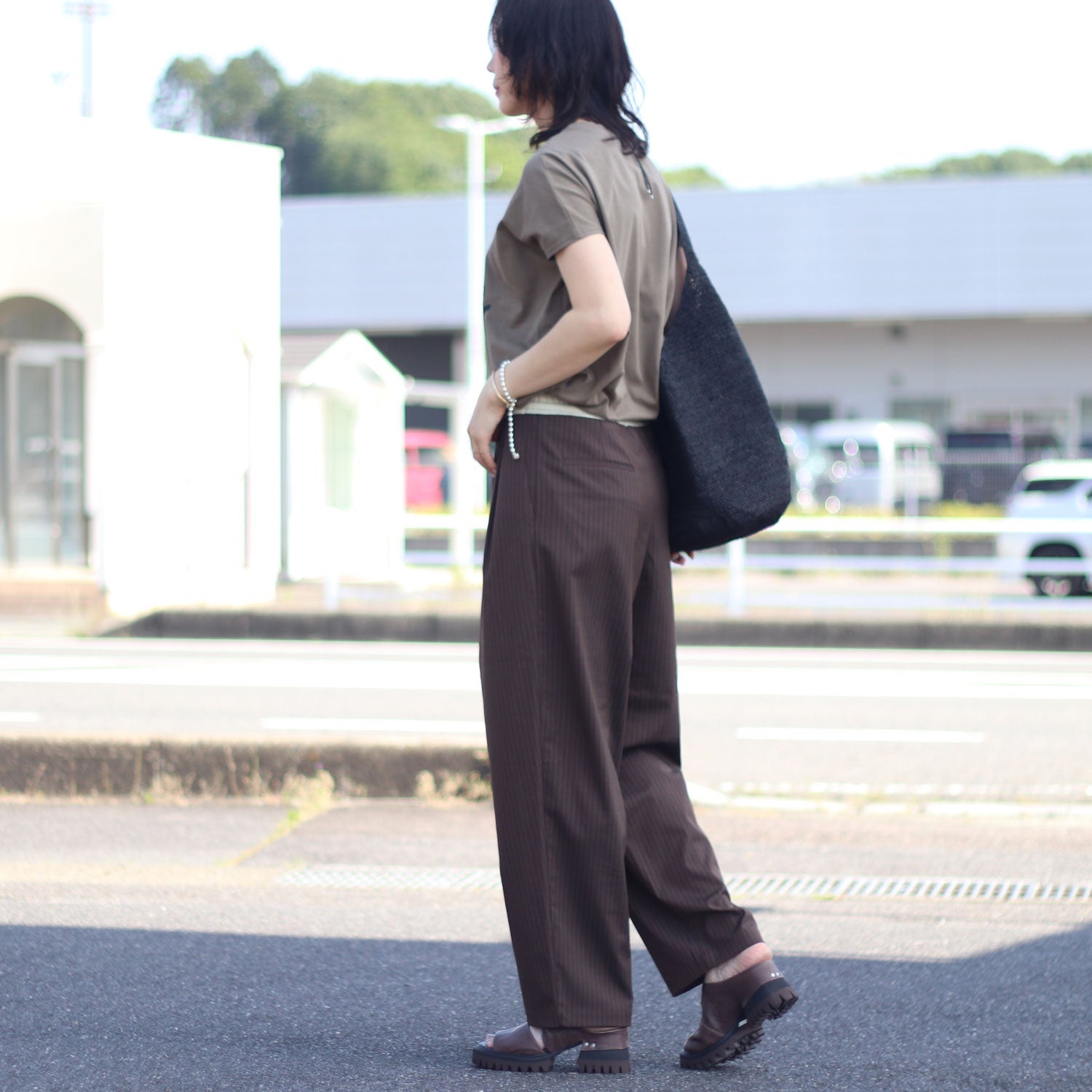 anuke/アンヌーク Bicolor Stripe Pants 62610713 カーブパンツ バレル