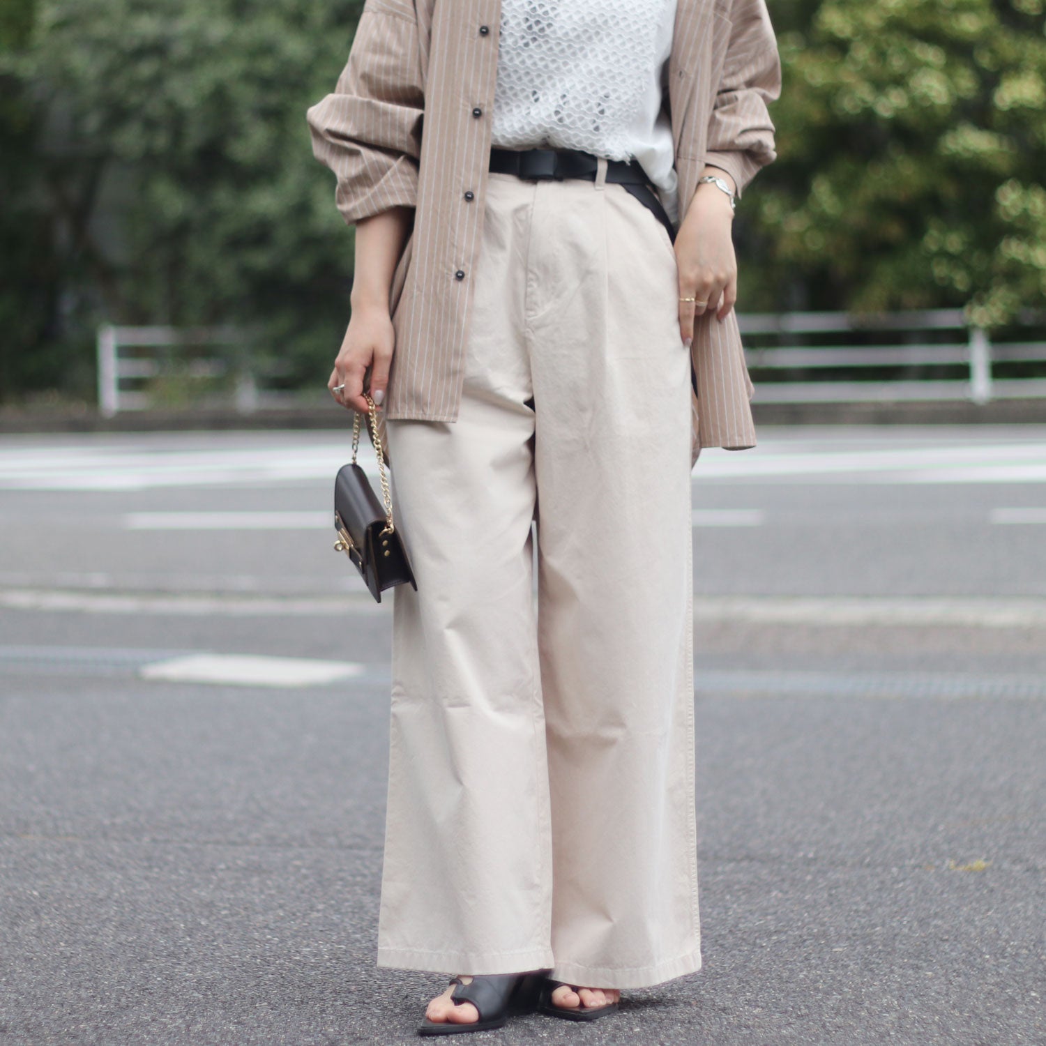 trois/トロワ チノバイオ ワイドパンツ T261-87065 セミワイド 綿