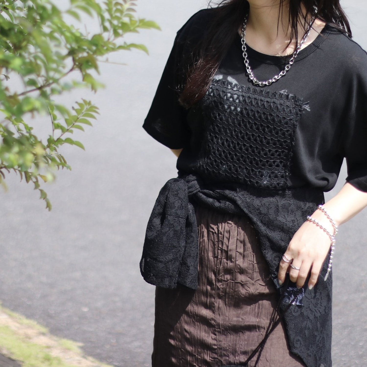 YENN /イエン レースレイヤードロゴT Y262-81057 LACE FRAME LOGO TEE