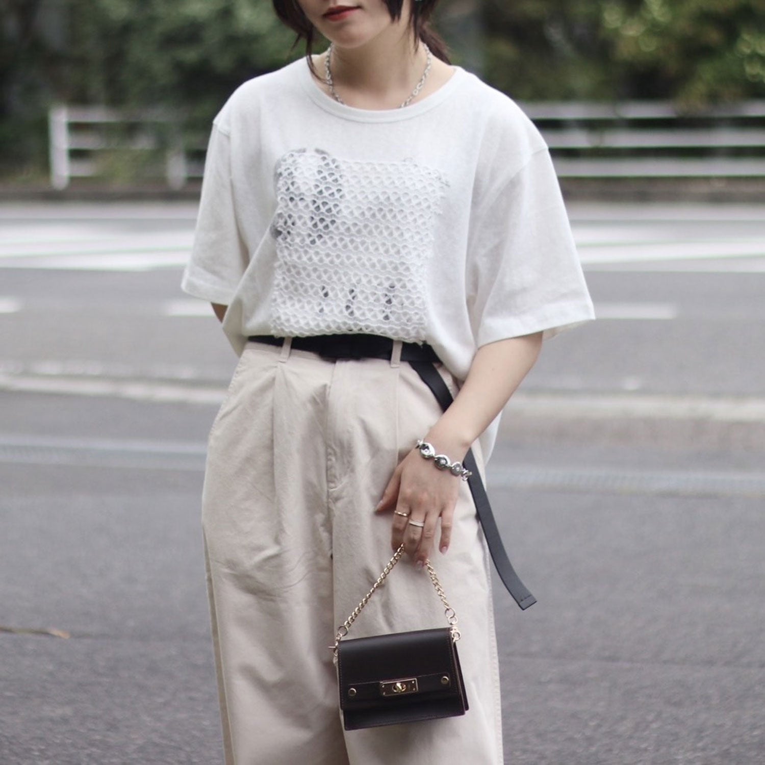 YENN /イエン レースレイヤードロゴT Y262-81057 LACE FRAME LOGO TEE