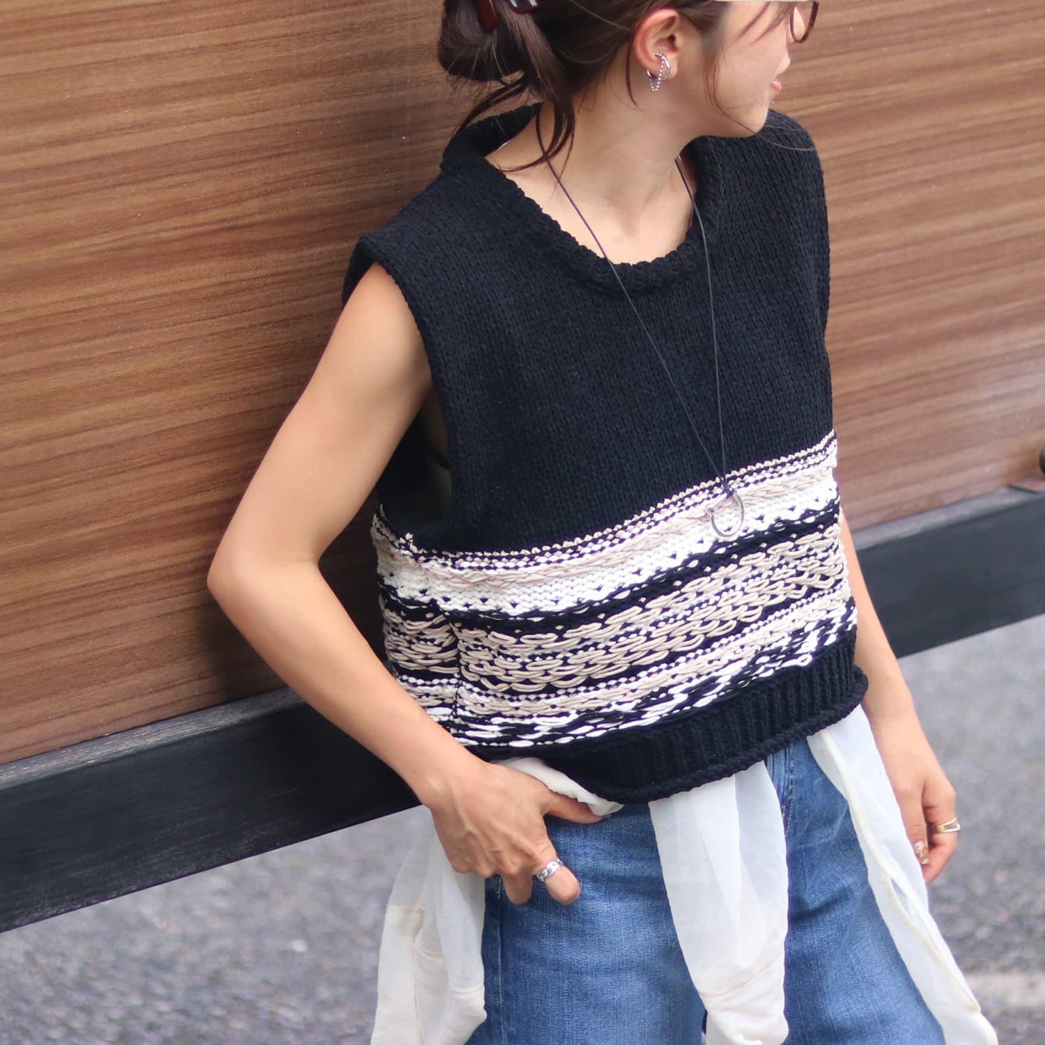 YENN /イエン MOLE JACQUARD VEST Y263- 91099 ニットベスト ベスト