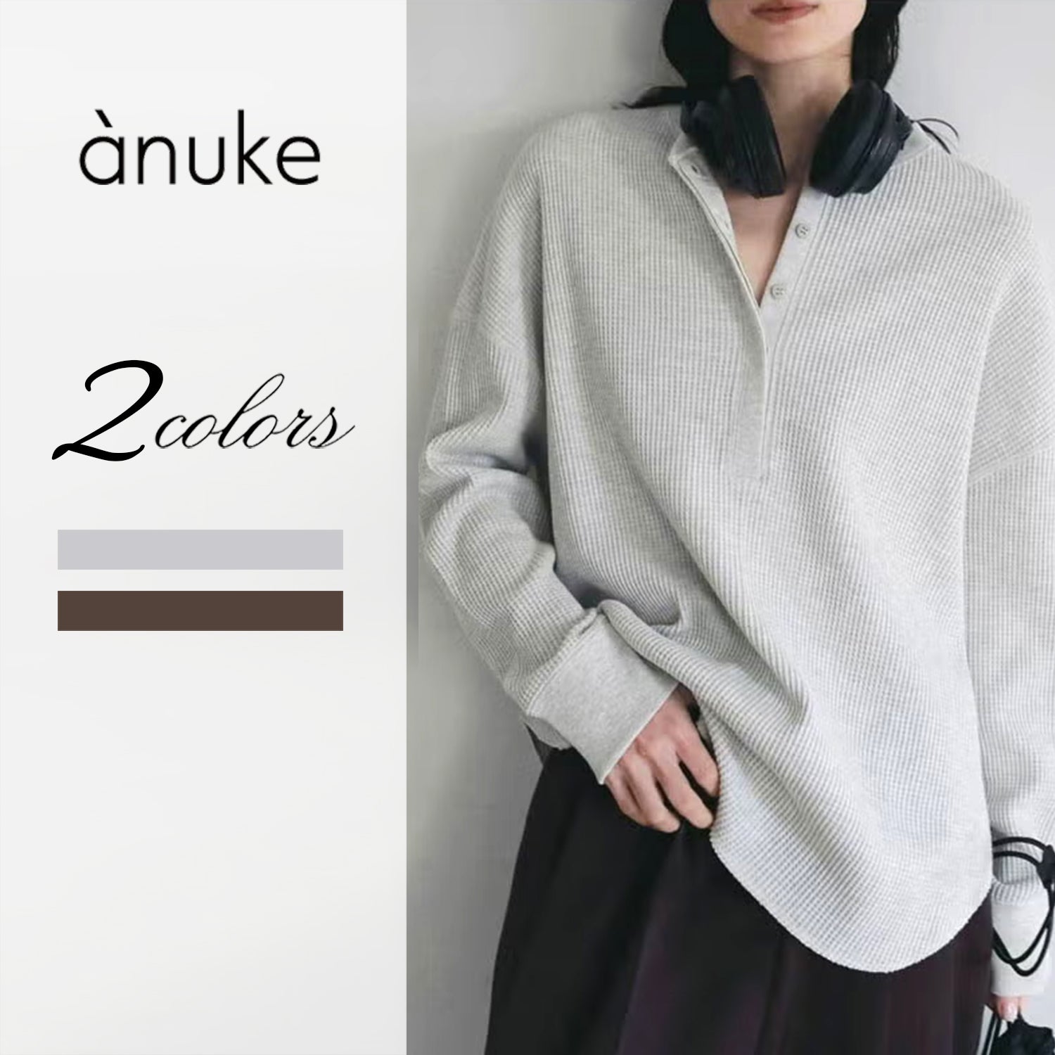 NEW！anuke Waffle Loose Henleytops tojil anuke/アンヌーク Waffle Loose Henleytops 62620605 ワッフルルーズ