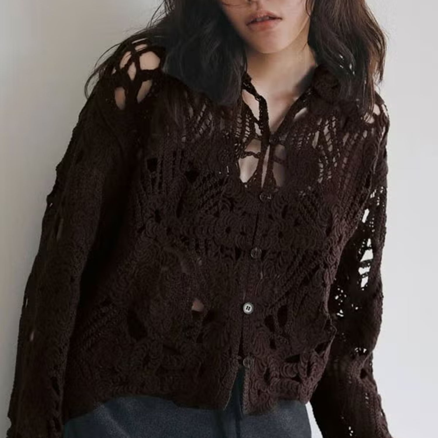 【8/31まで】anuke Embroidery Over Shirtsブラウン anuke/アンヌーク Embroidery Over Shirts 62620402 エンブロイダリー