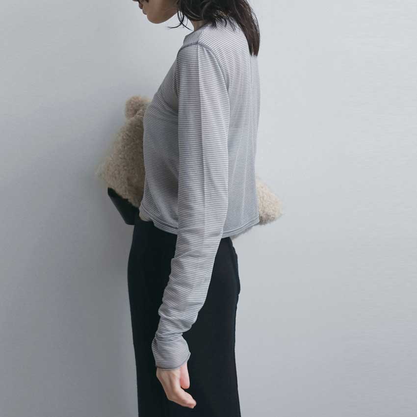 anuke/アンヌーク Sheer Border Long T-shirts 62620629 シアー