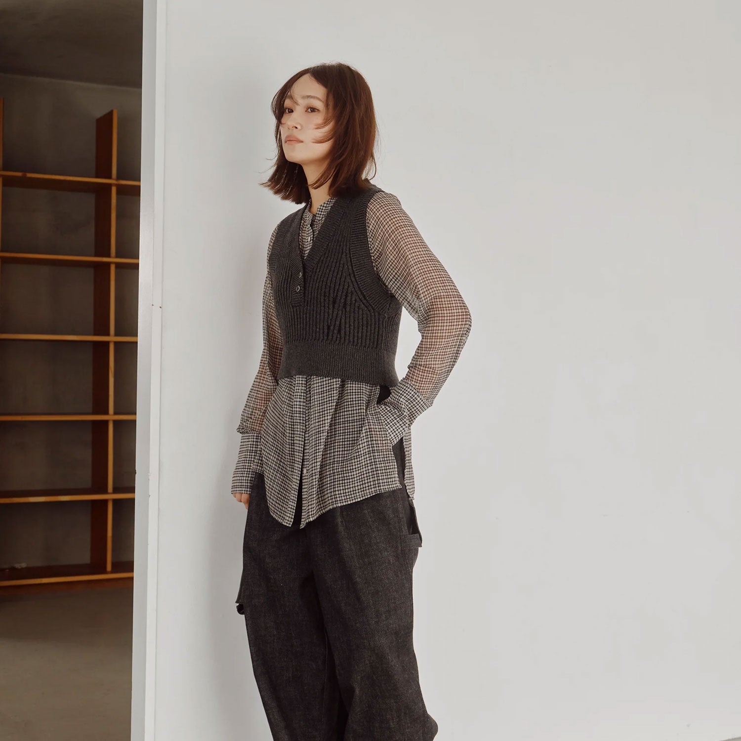 ラフシモンズ　裾パイピングニットベスト Hella/ヘラ Cropped Rib Knit Vest h263-92 タンクトップ ニットベスト